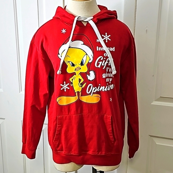 Looney Tunes red hoodie size large (11-13) Twenty bird Christmas. - Picture 1 of 9